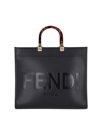 Fendi 'sunshine' Midi Tote Bag In Black