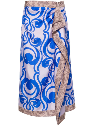 Dries Van Noten Sole Bis Silk Wrap Midi Skirt In Blue