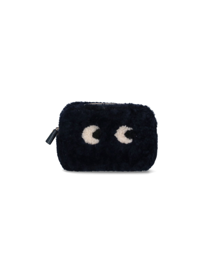 Anya Hindmarch Eyes Shearling Crossbody Bag In Black