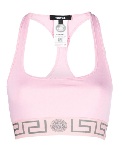 Versace Greca Stretch Jersey Bra Top In Pink