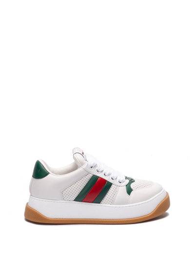 Gucci Screener Leather Sneakers In White