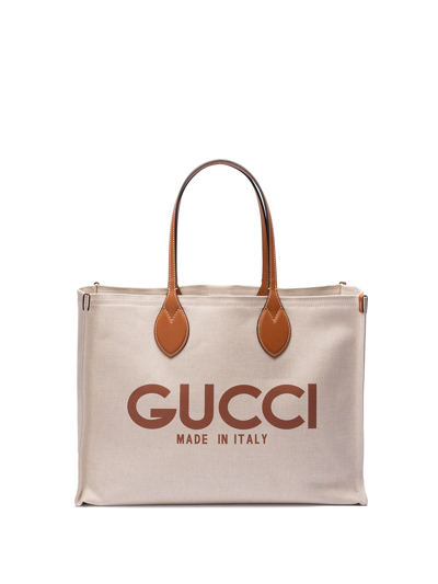 Gucci Canvas` Tote Bag In Brown