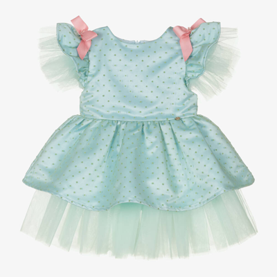 Le Mu Babies' Girls Green Polka Dot Tulle Dress