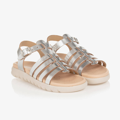 Geox Kids' Girls Silver Leather Sandals
