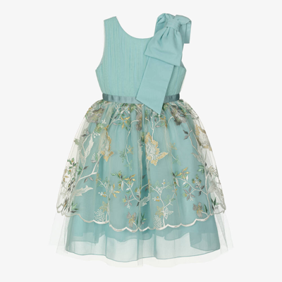 Patachou Kids' Girls Green Embroidered Tulle Dress