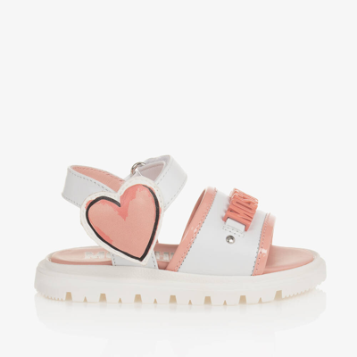 Moschino Kid-teen Kids' Girls White & Pink Leather Sandals