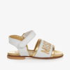MOSCHINO KID-TEEN GIRLS WHITE & GOLD LEATHER SANDALS