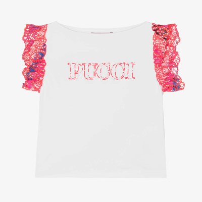 Pucci Kids'  Girls White Organic Cotton Onde T-shirt