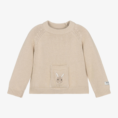 Donsje Babies' Beige Knitted Cotton Bunny Sweater