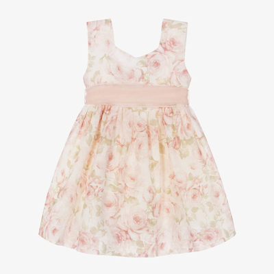 Artesania Granlei Kids' Girls Pink Floral Cotton & Linen Dress