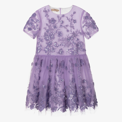 Elie Saab Teen Girls Lilac Purple Embroidered Tulle Dress