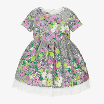 Elie Saab Babies' Girls Silver Floral Sequin Dress