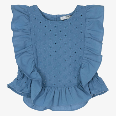 Dr Kid Kids' Girls Blue Cotton Broderie Anglaise Blouse