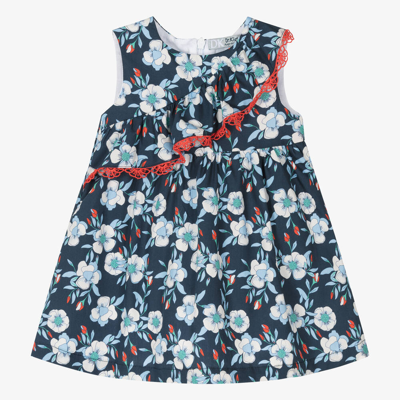 Dr Kid Babies' Girls Blue Cotton Floral Dress