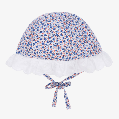 Dr Kid Baby Girls Blue Floral Cotton Hat