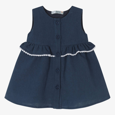Dr Kid Babies' Girls Navy Blue Linen & Cotton Dress