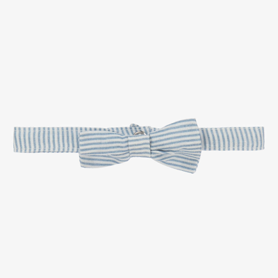 Dr Kid Kids' Boys Blue Linen & Cotton Stripe Bow Tie