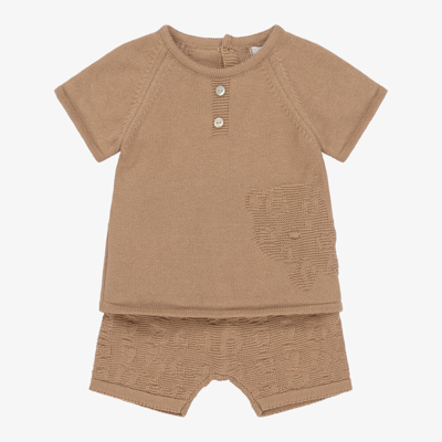 Dr Kid Beige Organic Cotton-knit Baby Shorts Set
