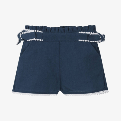 Dr Kid Babies' Girls Navy Blue Linen & Cotton Shorts