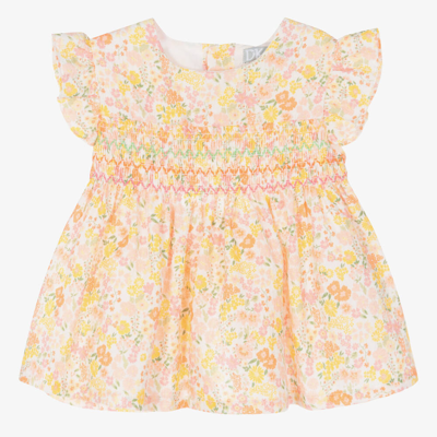 Dr Kid Babies' Girls Orange Cotton Floral Dress