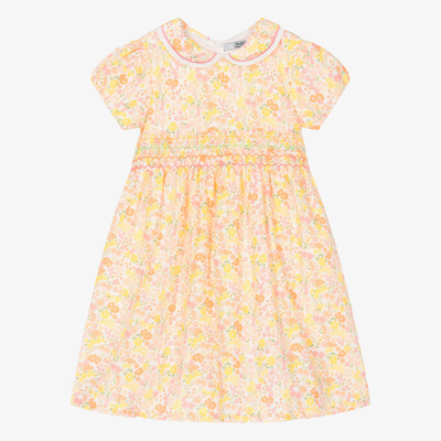 Dr Kid Kids' Girls Orange & Yellow Cotton Floral Dress
