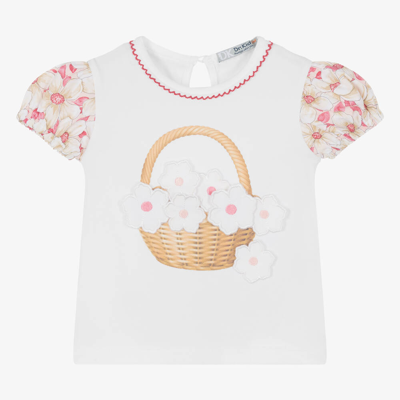 Dr Kid Babies' Girls White Cotton Flower T-shirt