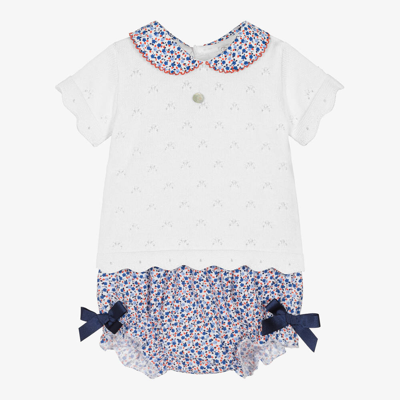 Dr Kid Baby Girls White & Blue Floral Shorts Set