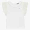 DR KID GIRLS WHITE COTTON PLEATED SLEEVES T-SHIRT
