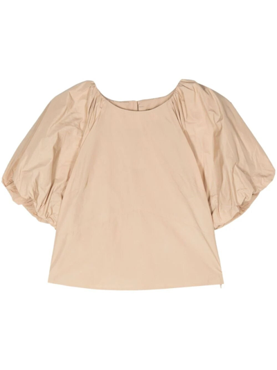 Dkny Puff-sleeve Top In Beige