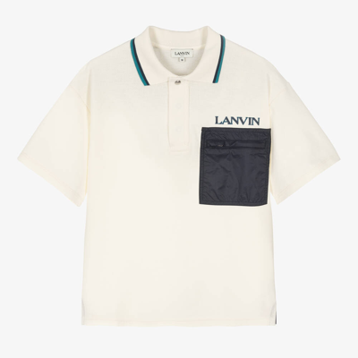 Lanvin Teen Boys Ivory Cotton Pocket Polo Shirt In Yellow