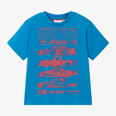 Hugo Kids'  Boys Blue Graphic Cotton T-shirt