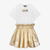 DKNY DKNY GIRLS WHITE & GOLD T-SHIRT DRESS