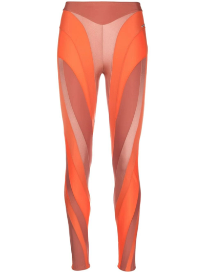Mugler Spiral Panelled Leggings In Orange