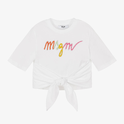 Msgm Kids'  Girls White Cotton T-shirt