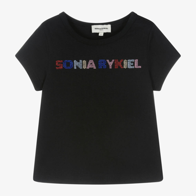Sonia Rykiel Paris Kids' Girls Black Cotton Diamanté T-shirt