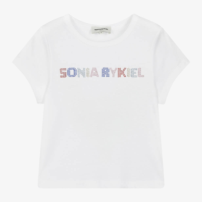 Sonia Rykiel Paris Kids' Girls White Cotton Diamanté T-shirt