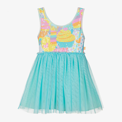 Billieblush Kids' Sequined Sleeveless Tulle Dress In Blue