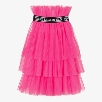 Karl Lagerfeld Kids Teen Girls Neon Pink Pleated Midi Skirt