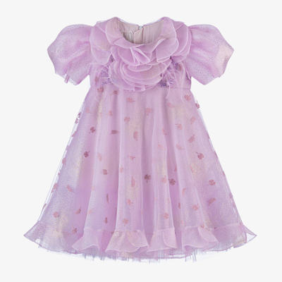 Junona Kids' Girls Lilac Purple Floral Tulle Dress