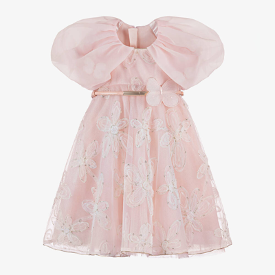 Junona Kids' Girls Pink Butterfly & Floral Tulle Dress