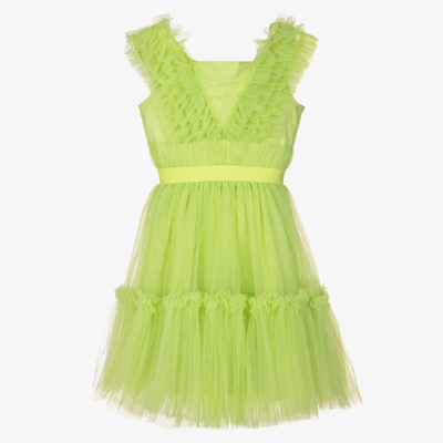 Monnalisa Teen Girls Green Tulle Ruffle Dress