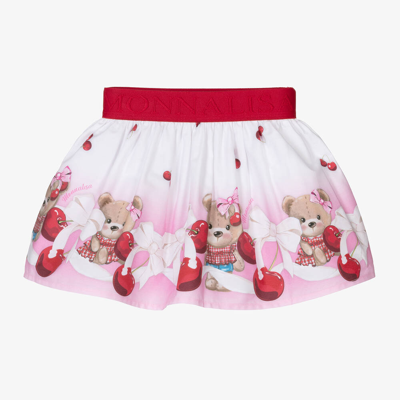 Monnalisa Babies' Girls Pink Cotton Bear Skirt In White