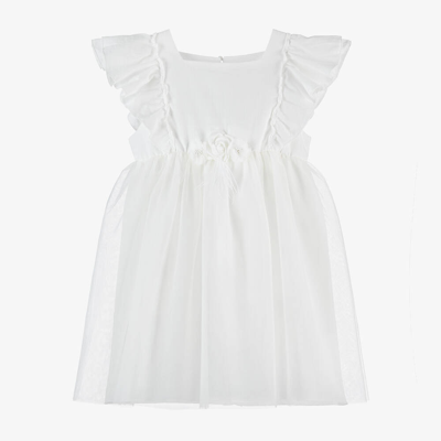 Jamiks Babies' Girls White Organic Cotton & Tulle Dress
