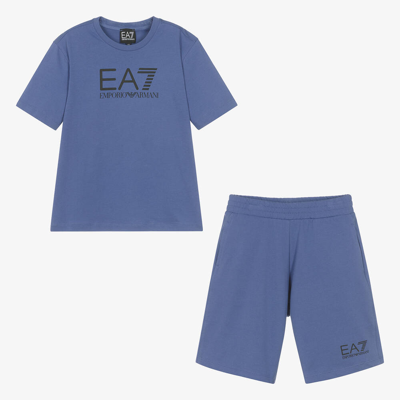 Ea7 Emporio Armani Teen Boys Marlin Blue Cotton Shorts Set