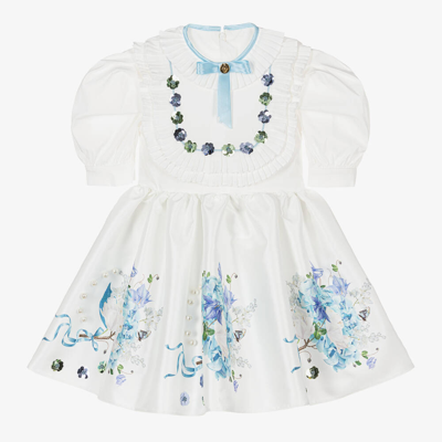 Junona Kids' Girls White Satin Twill Floral Dress