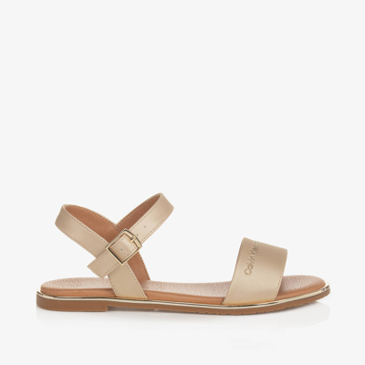 Calvin Klein Teen Girls Ivory Faux Leather Sandals