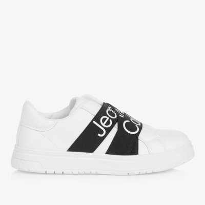 Calvin Klein Teen White & Black Faux Leather Trainers