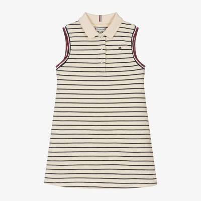 Tommy Hilfiger Kids' Girls Ivory Striped Cotton Polo Dress