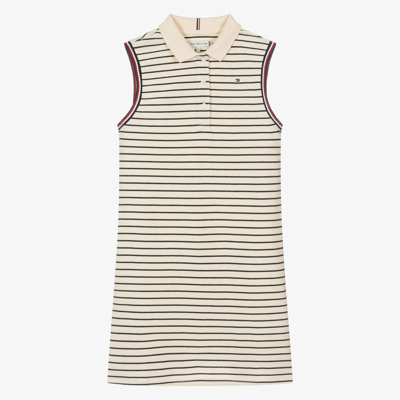Tommy Hilfiger Teen Girls Ivory Striped Cotton Polo Dress