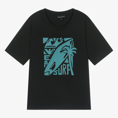 Emporio Armani Teen Boys Blue Cotton Surf Graphic T-shirt